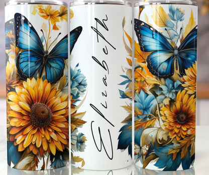 Customizable Monarch and Sunflower Tumbler